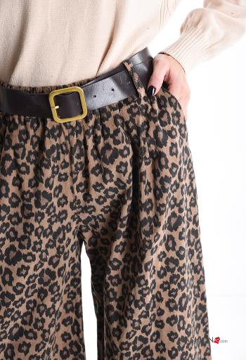 Tiermuster wide leg Hose aus Baumwolle mit Gürtel mit Taschen - ph 4