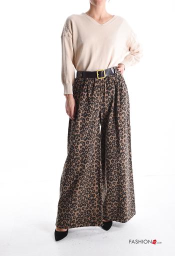 Tiermuster wide leg Hose aus Baumwolle mit Gürtel mit Taschen - ph 5