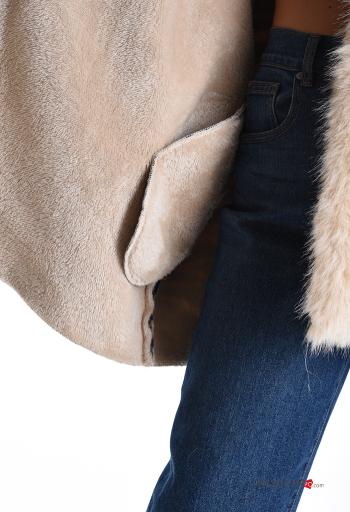 Tiermuster Kunstfell Mantel mit Taschen 3/4 ärmel - ph 6