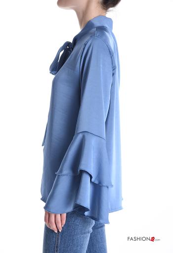 Satin volantärmel Bluse mit Volants mit Schleife - ph 3