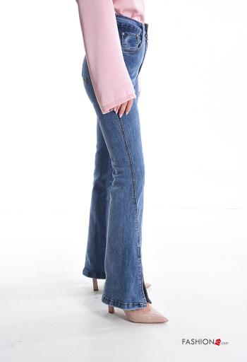 denim flared Cotton Jeans with split with zip with buttons with pockets - ph 3