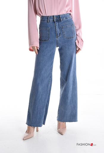 denim high waist Cotton Jeans with buttons with zip with pockets
