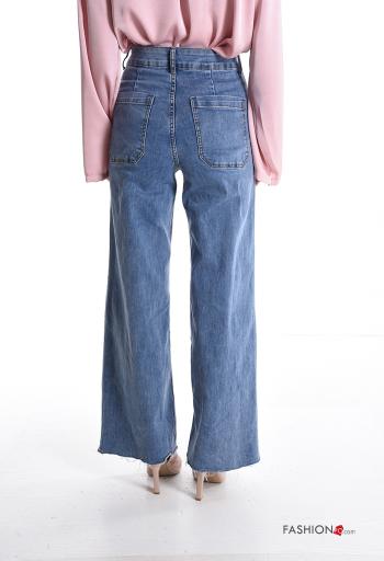denim high waist Cotton Jeans with buttons with zip with pockets - ph 2