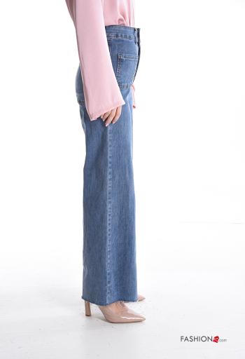denim high waist Cotton Jeans with buttons with zip with pockets - ph 3