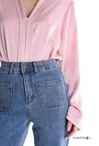 denim high waist Cotton Jeans with buttons with zip with pockets - ph 4