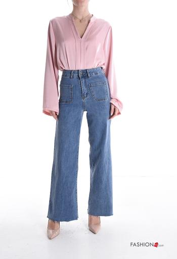 denim high waist Cotton Jeans with buttons with zip with pockets - ph 5