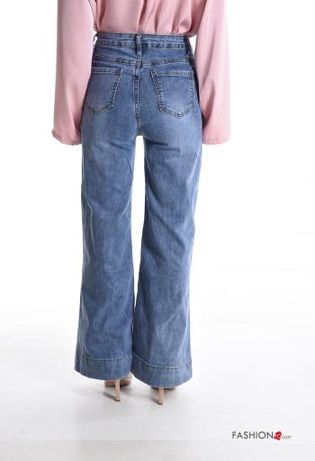 flared high waist Cotton Jeans with buttons with zip with pockets - ph 2