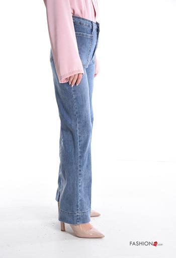 flared high waist Cotton Jeans with buttons with zip with pockets - ph 3
