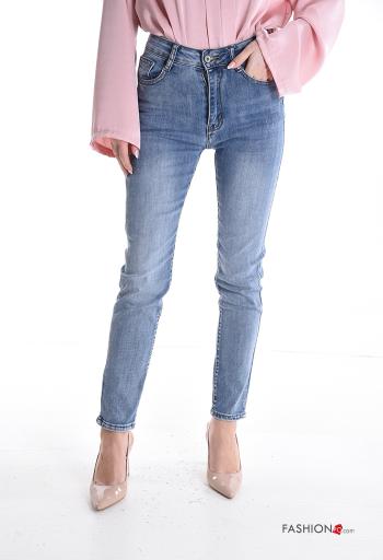 Jeans in Cotone denim skinny con tasche con bottoni con zip