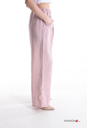Calças em Algodão wide leg com botões com bolsos com elástico - ph 3