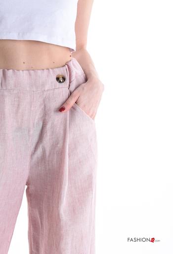 Calças em Algodão wide leg com botões com bolsos com elástico - ph 4