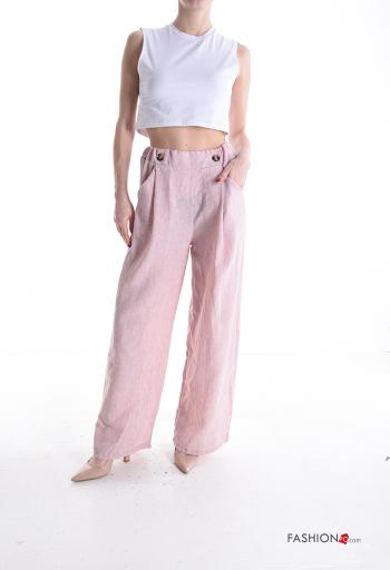 Calças em Algodão wide leg com botões com bolsos com elástico - ph 5