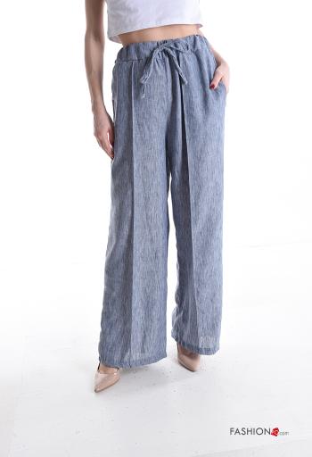 Calças em Algodão wide leg com bolsos com elástico