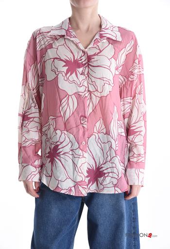 Camisa manga comprida com gola Floral com botões