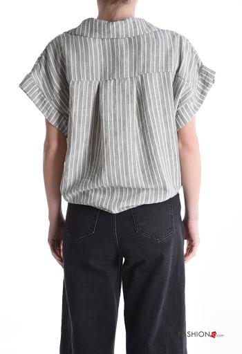 Chemise en Coton manches courtes à collet Imprimé à rayures à boutons - ph 2
