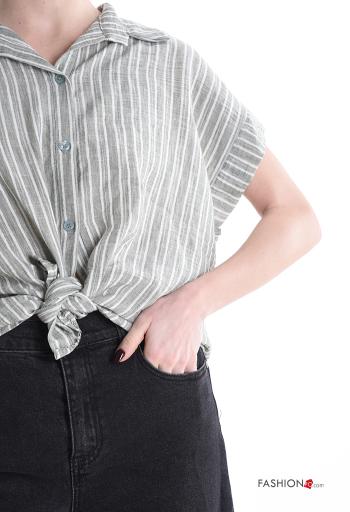 Chemise en Coton manches courtes à collet Imprimé à rayures à boutons - ph 4