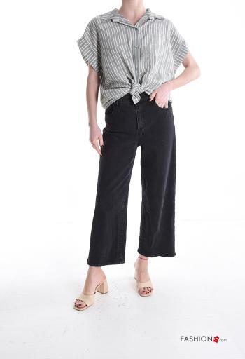 Chemise en Coton manches courtes à collet Imprimé à rayures à boutons - ph 5