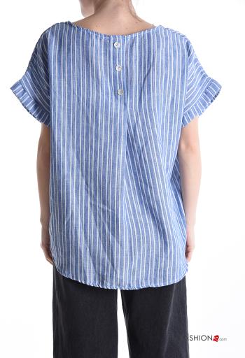 Blouse en Coton manches courtes col rond Imprimé à rayures à boutons - ph 2
