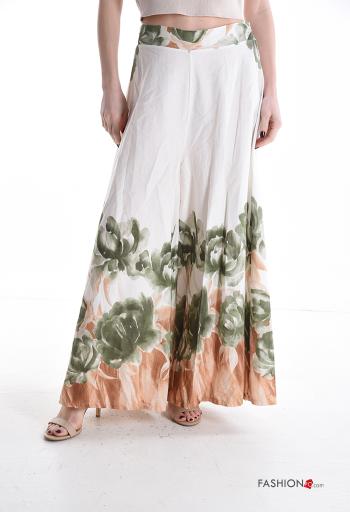 Pantalone in Cotone wide leg Fantasia floreale con elastico - ph 1