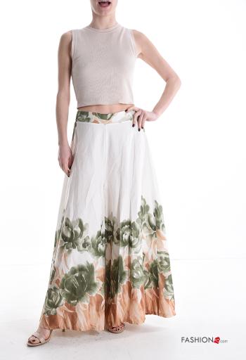 Pantalone in Cotone wide leg Fantasia floreale con elastico - ph 5
