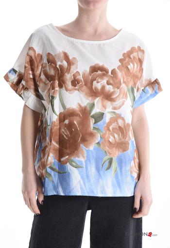Blusa em Algodão manga curta gola redonda Floral - ph 1