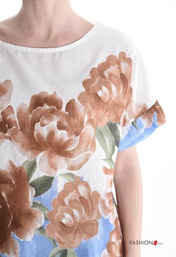 Blusa em Algodão manga curta gola redonda Floral - ph 4