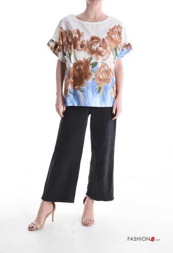Blusa em Algodão manga curta gola redonda Floral - ph 5