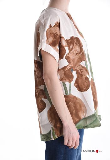 Blouse en Coton manches courtes col rond à Imprimé Floral à boutons - ph 3