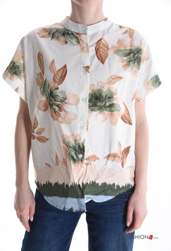 Camicia in Cotone maniche corte Fantasia floreale con bottoni - ph 1