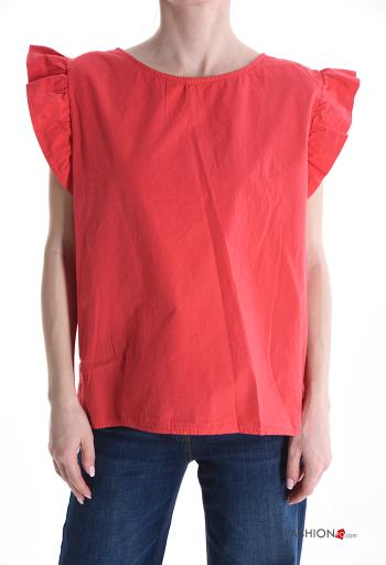 Blusa in Cotone maniche volant maniche corte girocollo