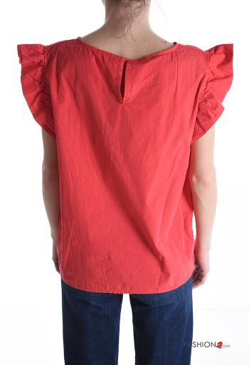 Blusa in Cotone maniche volant maniche corte girocollo - ph 2