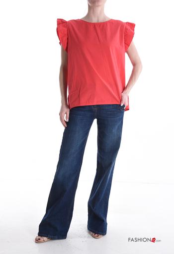 Blusa in Cotone maniche volant maniche corte girocollo - ph 5
