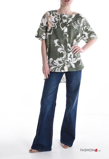Blusa em Algodão manga curta Floral com botões - ph 5