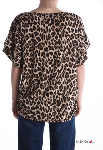 Blusa brilhante manga curta gola redonda Padrão animal com strass - ph 2
