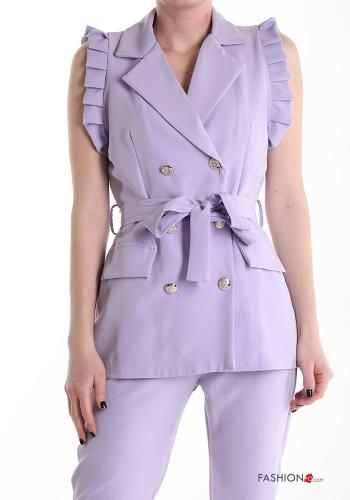 double-breasted sleeveless Suit with fabric belt - ph 4