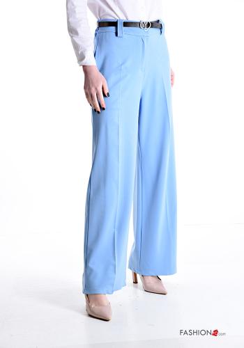 wide leg Cotton Trousers with belt with elastic with pockets