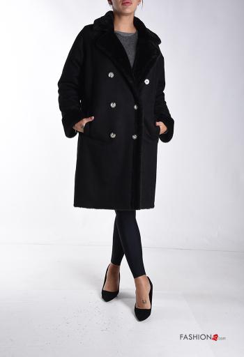 double-breasted faux fur Coat with buttons without lining with pockets - ph 1