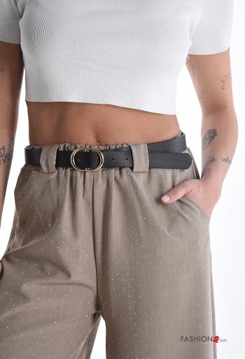 wide leg Hose mit Gürtel mit gummizug mit Taschen - ph 4