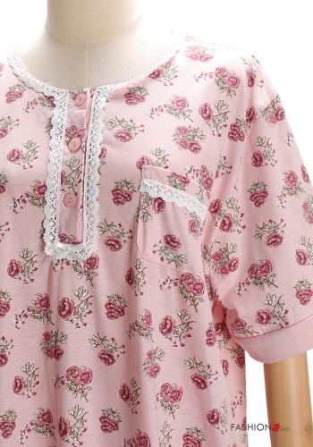 Camisa de noite em Algodão renda Floral com botões - ph 4
