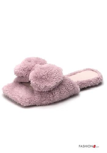 faux fur Slippers with bow - ph 1