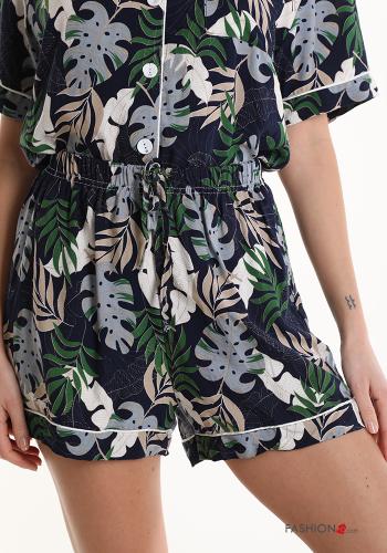 Pijama completo Estampado de hojas con botones con elástico - ph 5