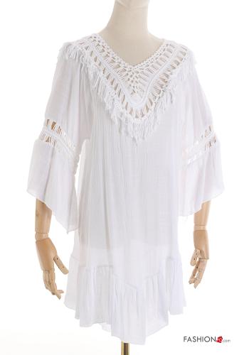 Cotton Cover up with flounces 3/4 sleeve with v-neck
