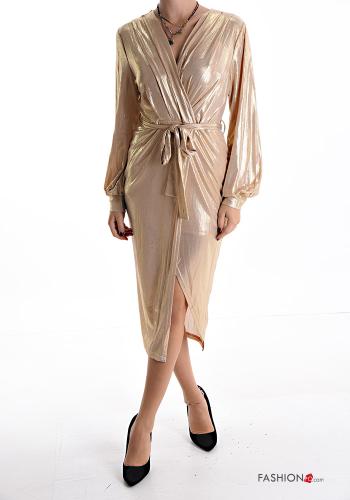 Robe manches longues brillant avec ceinture écharpe à col en V avec fonte - ph 1