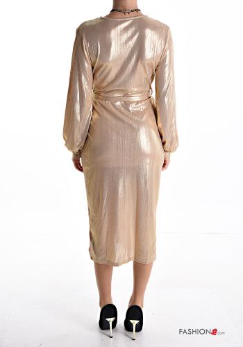 Robe manches longues brillant avec ceinture écharpe à col en V avec fonte - ph 2