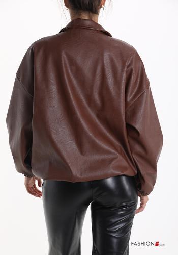Veste faux cuir à collet avec fermeture éclair avec doublure avec poches - ph 2