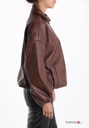 Veste faux cuir à collet avec fermeture éclair avec doublure avec poches - ph 3