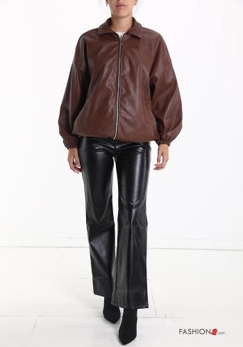 Veste faux cuir à collet avec fermeture éclair avec doublure avec poches - ph 6