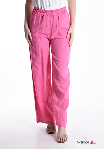 wide leg Linen Trousers with pockets with elastic