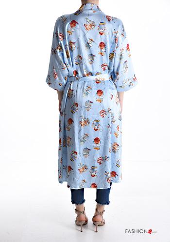 Kimono satin Imprimé objet avec ceinture en tissu manches à trois-quarts - ph 2