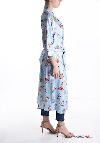 Kimono satin Imprimé objet avec ceinture en tissu manches à trois-quarts - ph 3